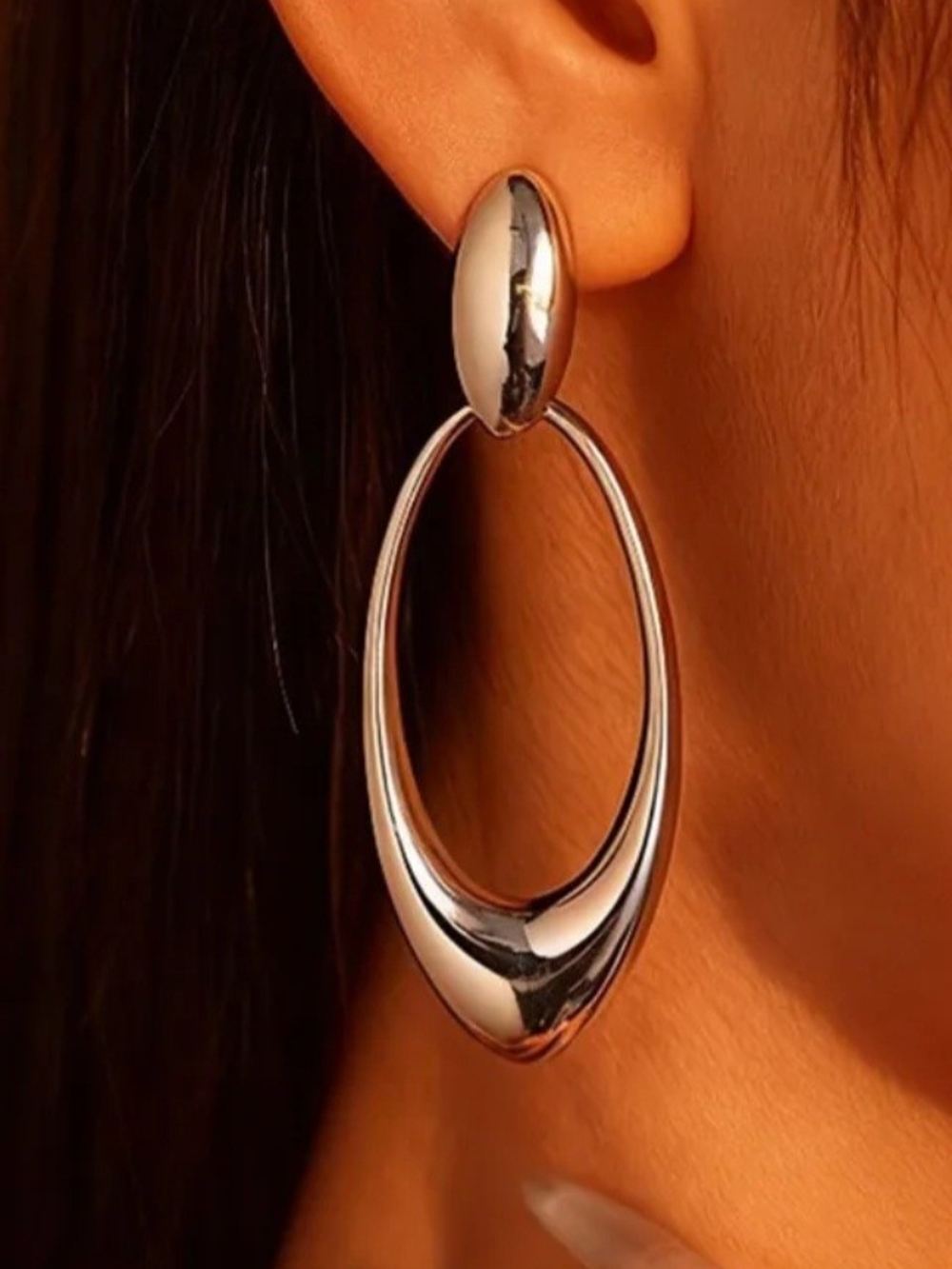 Sleek Silver Oval Drop Earrings for Women